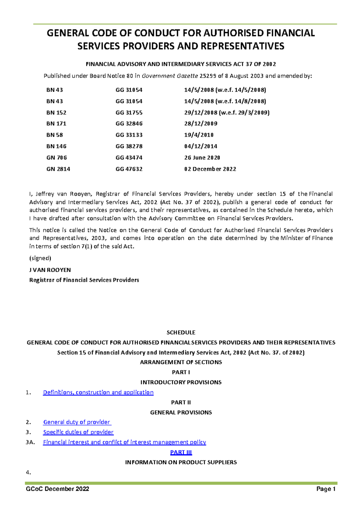 RE5 General Code of Conduct for Financial Services Providers - Studocu