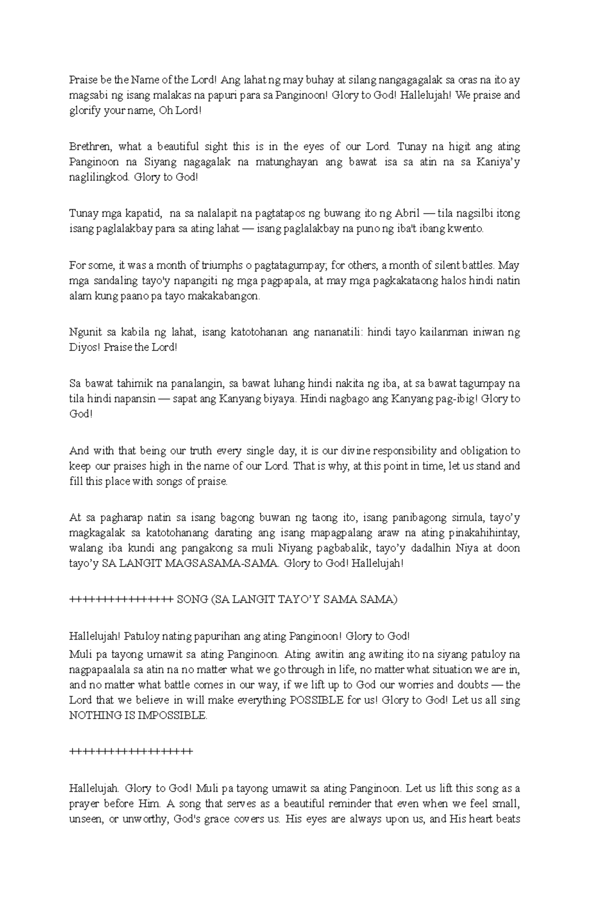 Acknowledgement - Lecture on Praise and Worship - Studocu