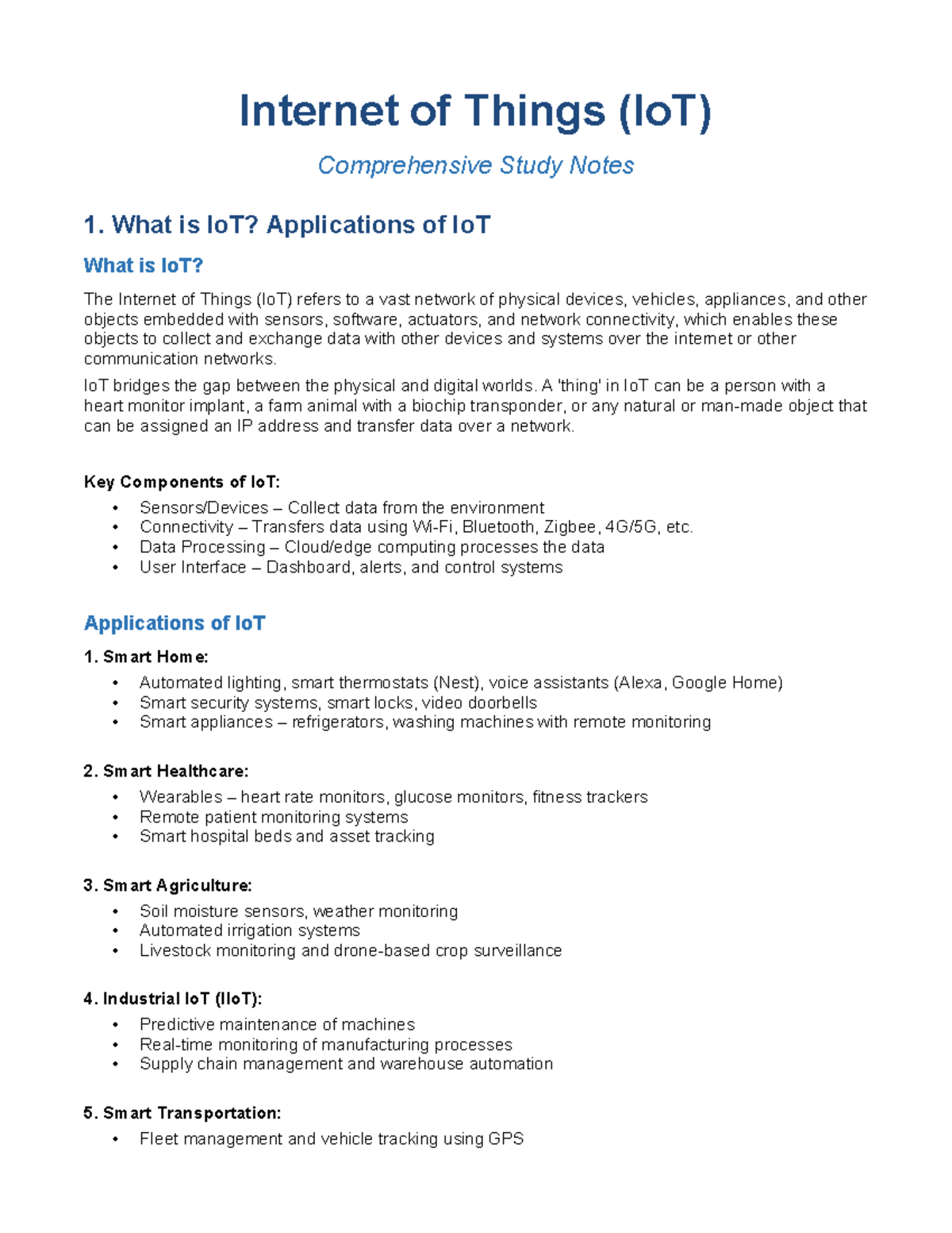 IoT (Internet of Things) Comprehensive Study Notes - Studocu
