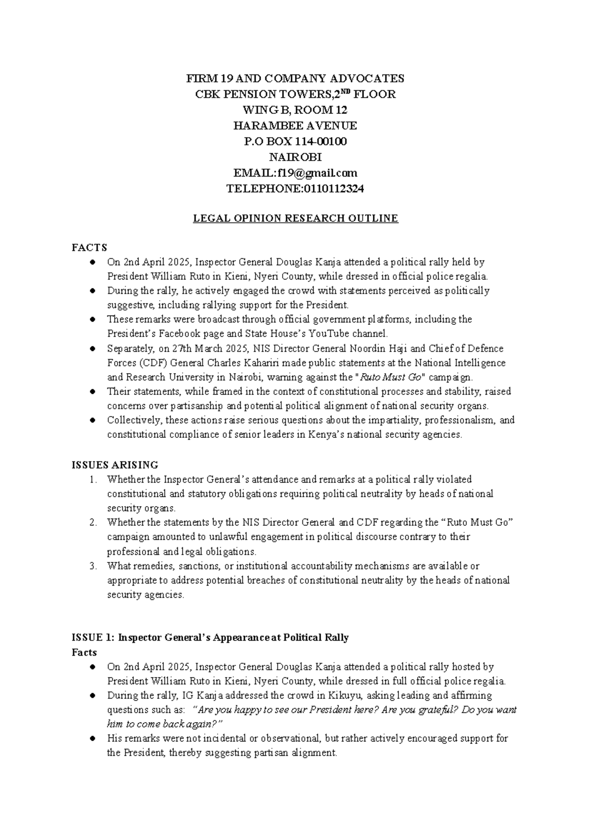 Legal Opinion Research Outline: Political Neutrality in National ...