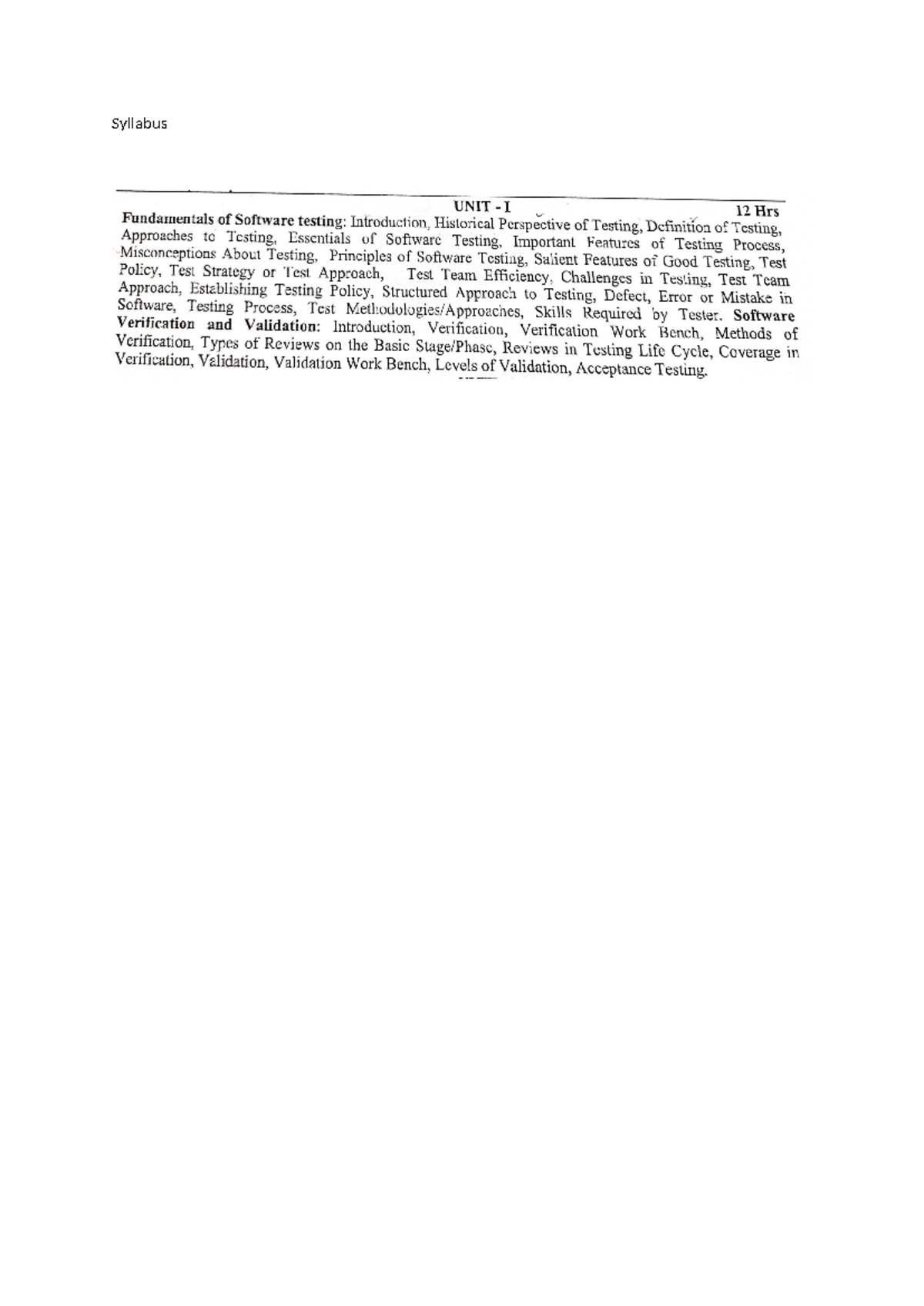 Syllabus - Software Verification and Validation: Introduction ...