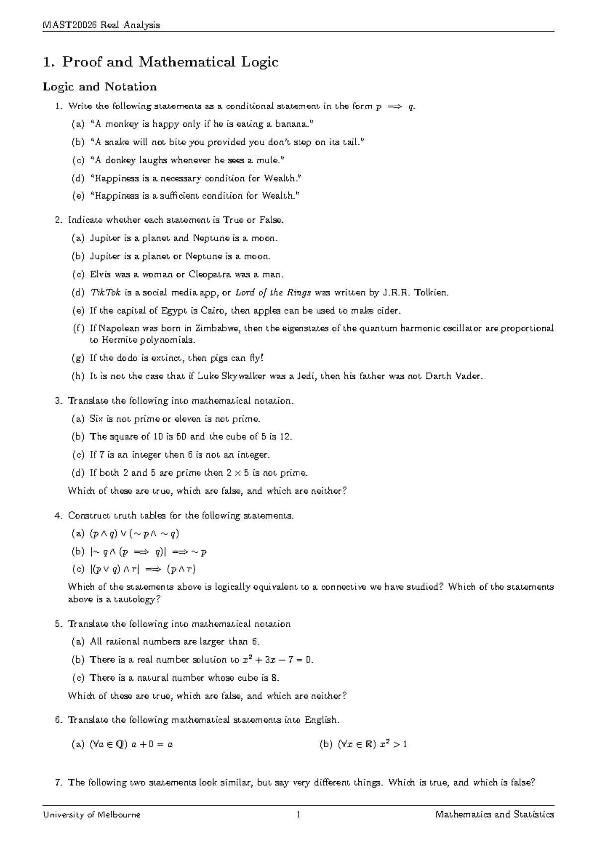 MAST20026 Real Analysis 1 Problem Booklet - Studocu