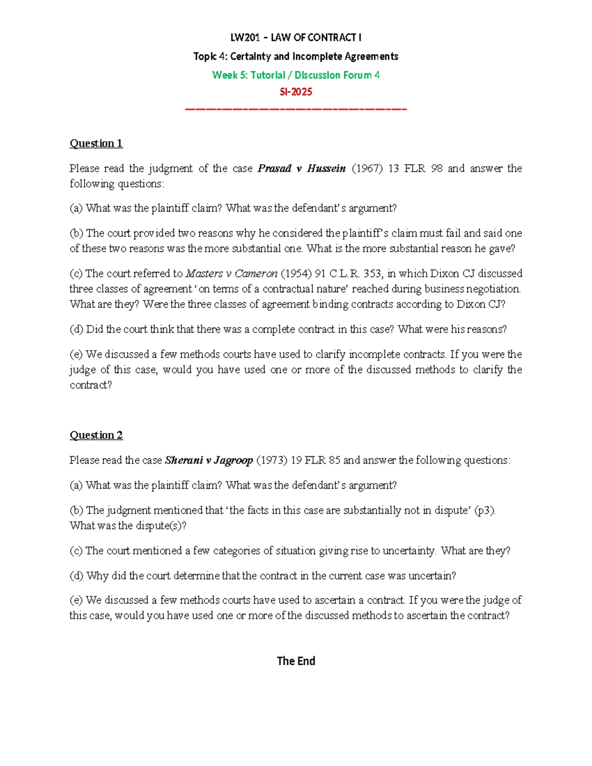LW203 Topic 3 Tutorial: Defences to Intentional Torts & Harassment ...