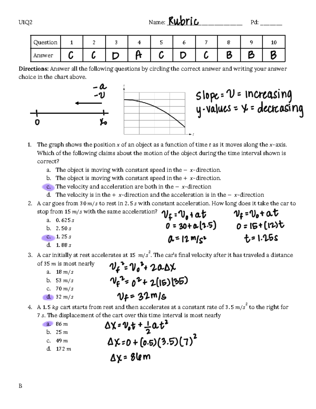 U1Q2 Version B - Motion and Acceleration Questions - Studocu