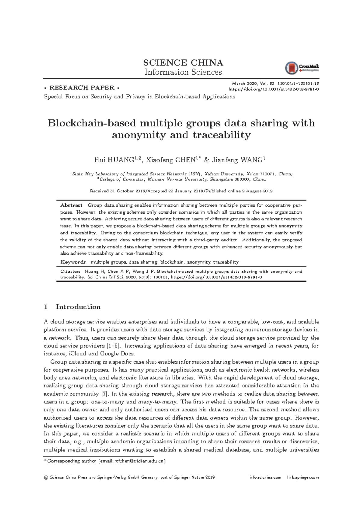 Multiple Groups Data Sharing with Anonymity & Traceability (SCI 2020 ...