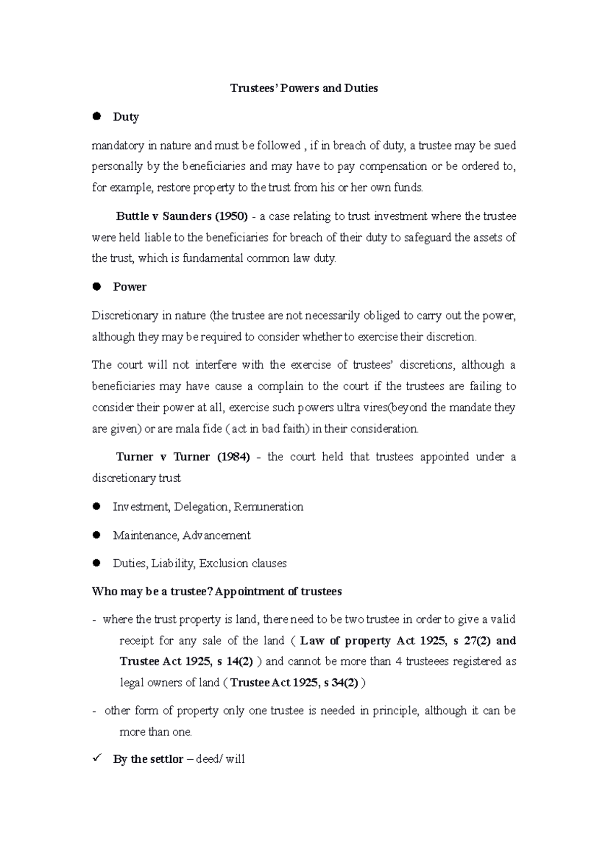 Trustees power and duties - Trustees’ Powers and Duties Duty mandatory ...