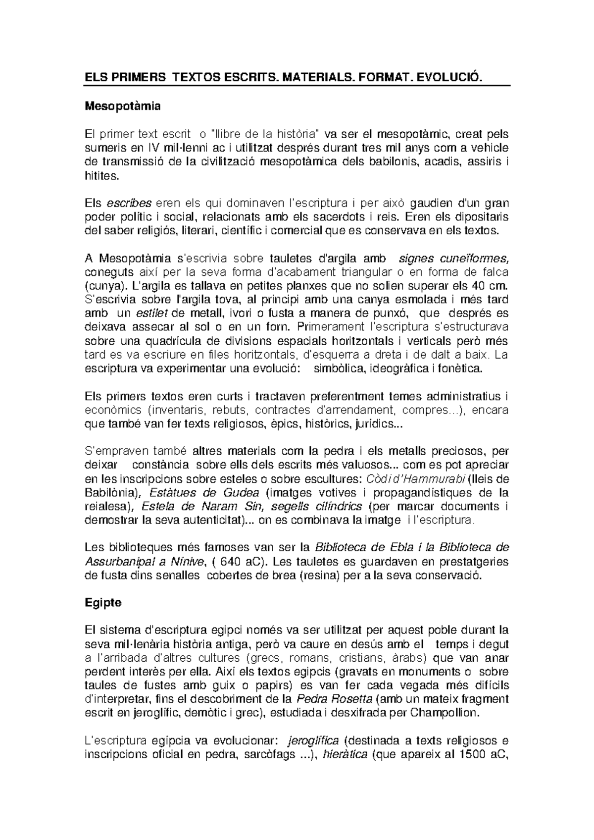 Origen DE Lescriptura. Mesopotàmia I Egipte - ELS PRIMERS TEXTOS ...