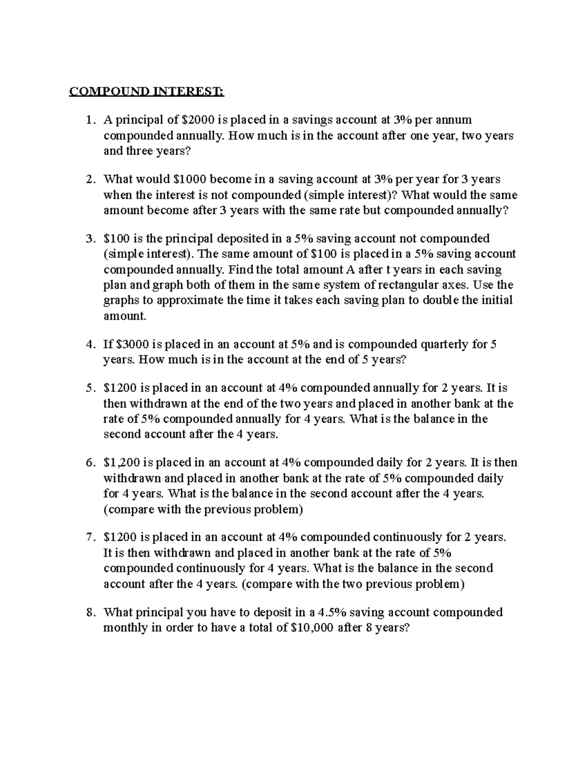 Practice Exam on Compound Interest Concepts - 11 May 2019 - Studocu