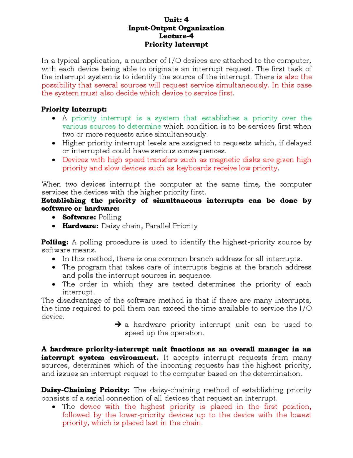 Unit 4 Lecture 4: Understanding Priority Interrupt Systems - Studocu
