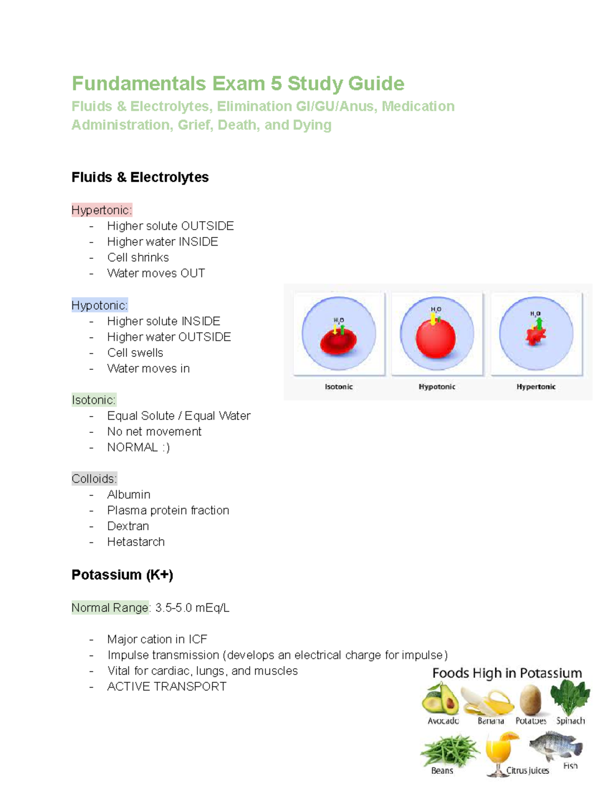 Fundamentals Exam 5 Study Guide: Fluids, Electrolytes & More - Studocu