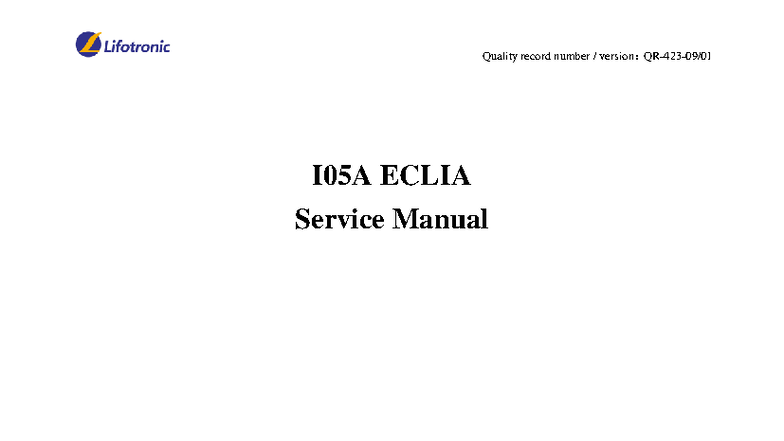 ECL8000 Service Manual - In Vitro Diagnostic Device Guide - Document Preview