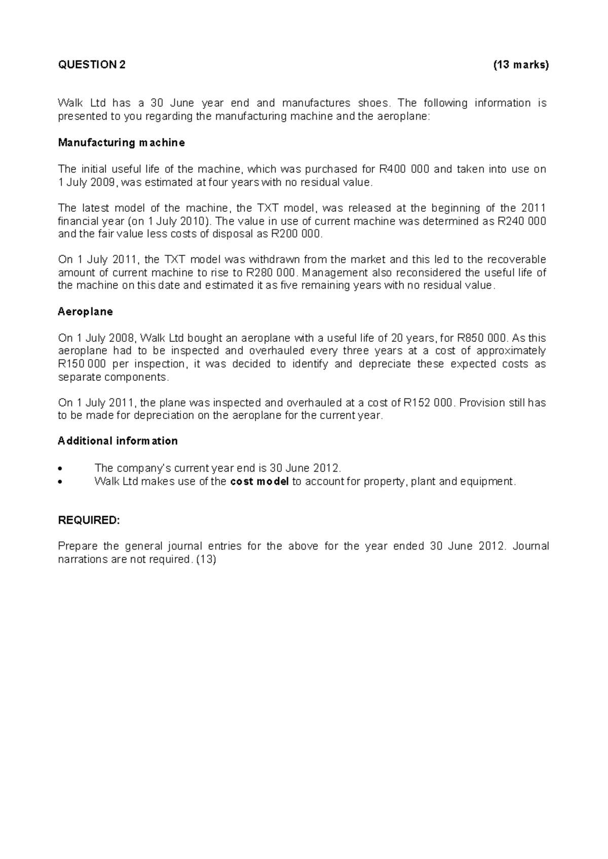 Class+Example+-+Walk+Ltd - QUESTION 2 (13 marks) Walk Ltd has a 30 June ...