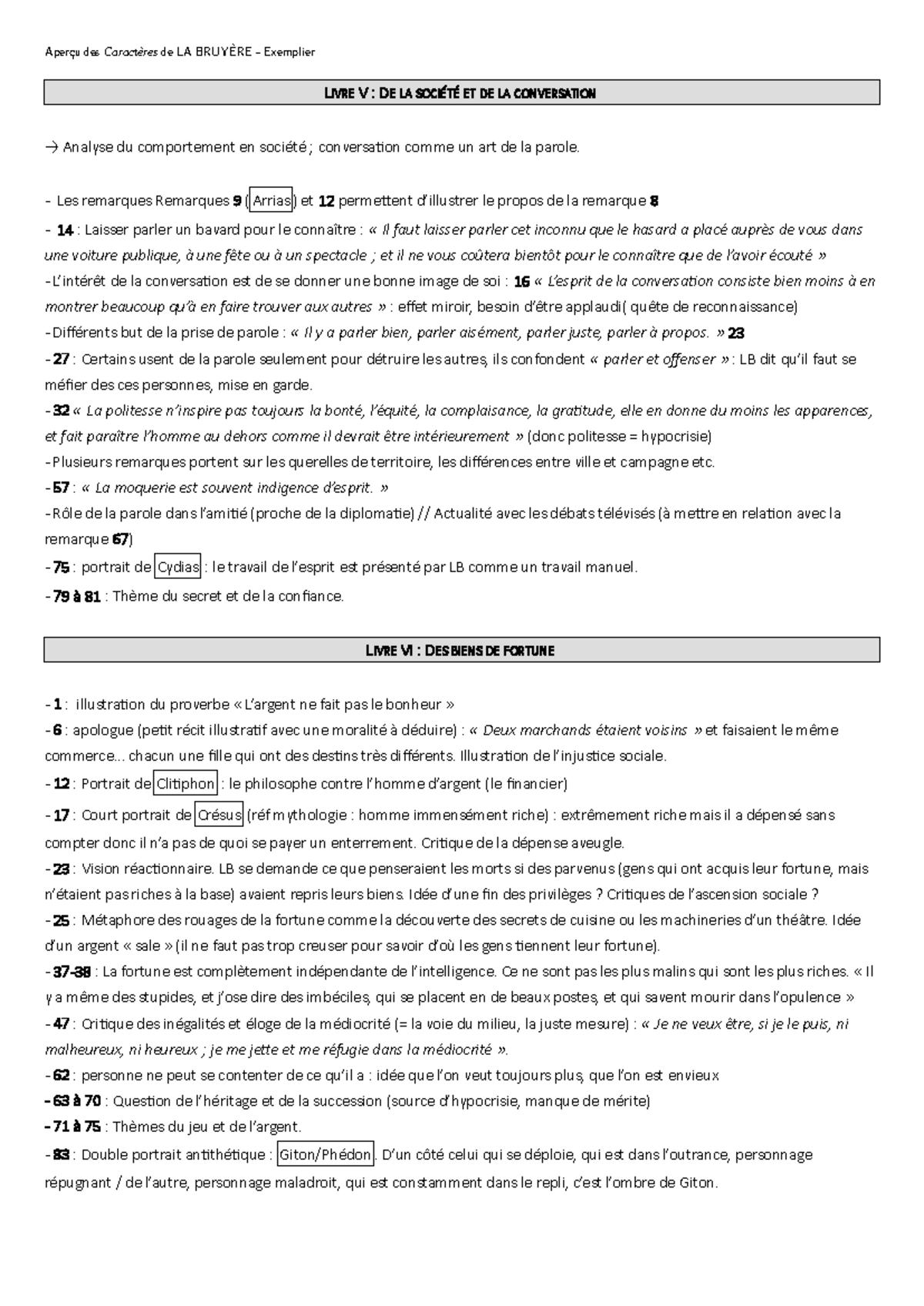 Exemplier LA BRUYÈRE : Analyse des Caractères et de la Société - Studocu