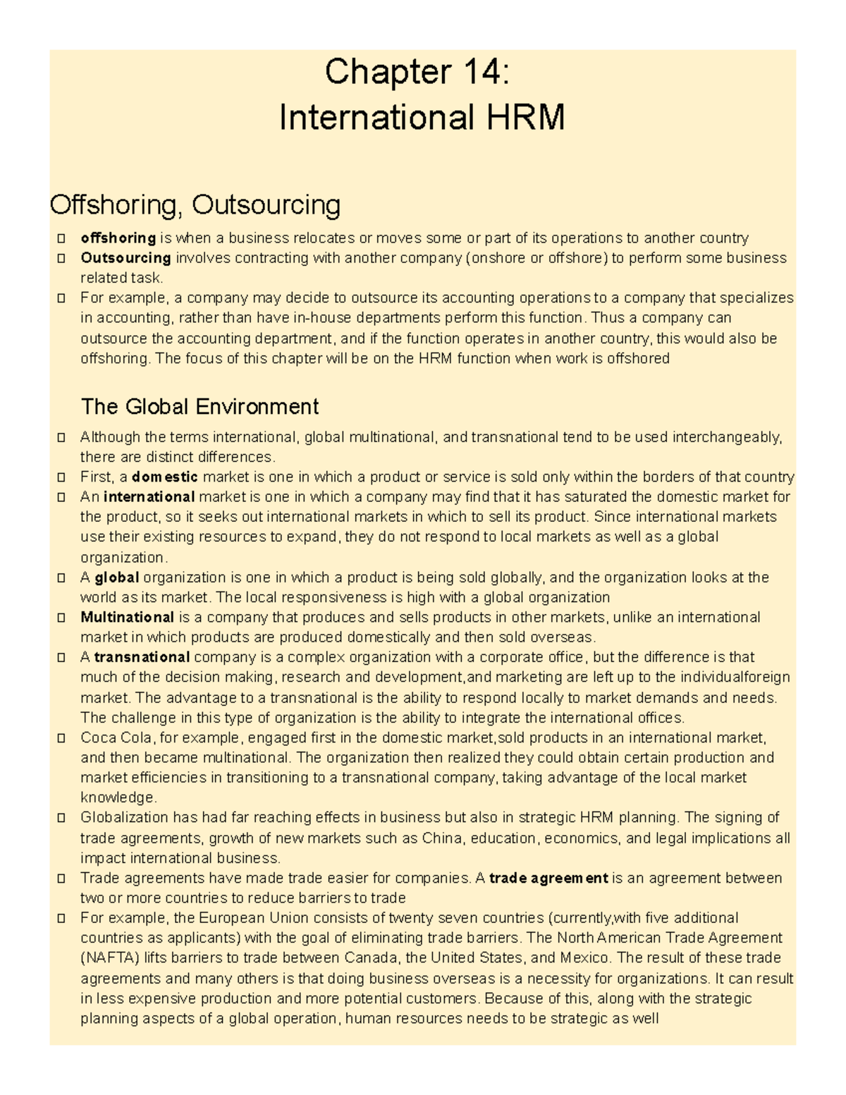 Ch 14 International HRM - Chapter 14: International HRM Offshoring ...