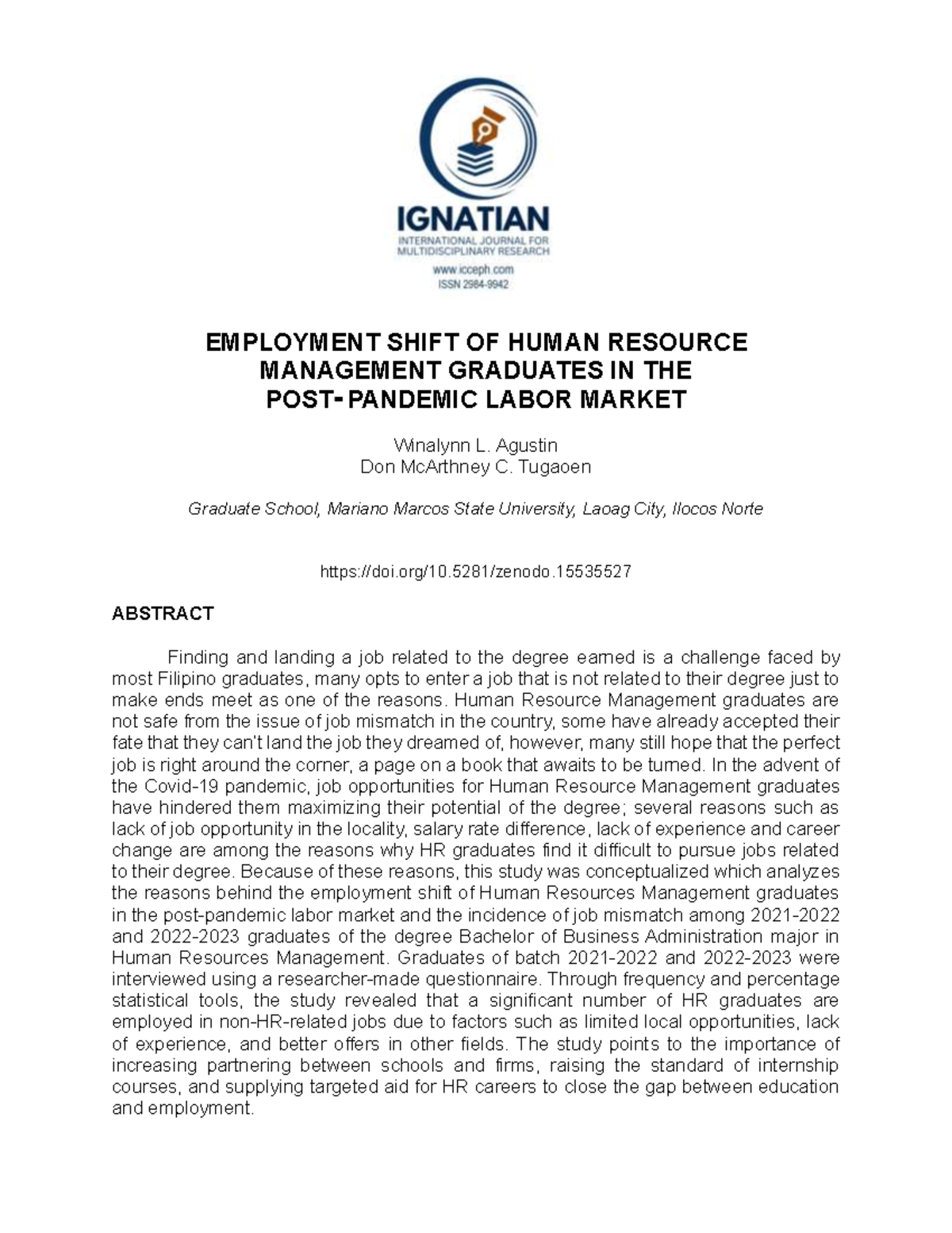 EMPLOYMENT SHIFT OF HRM GRADUATES IN THE POST-PANDEMIC LABOR MARKET ...