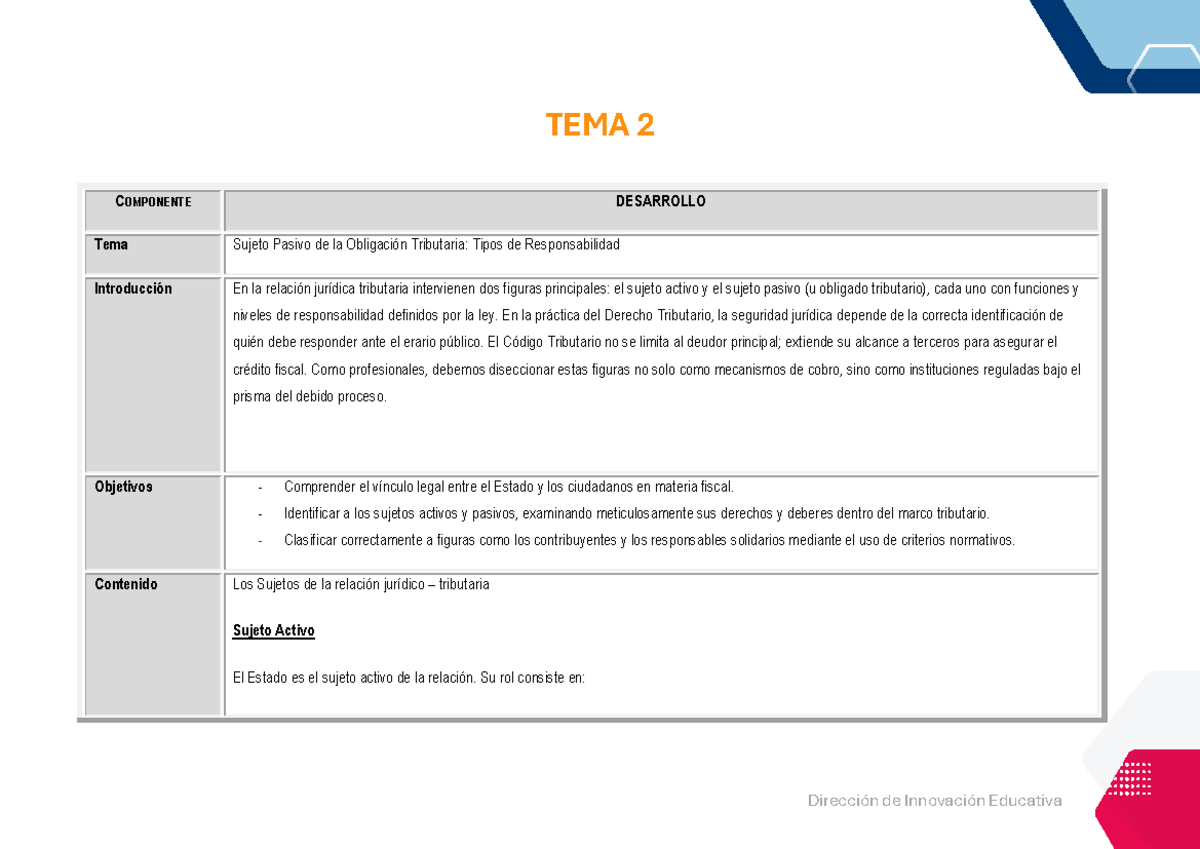 TEMA 2: Sujetos Pasivos y Responsabilidad en la Obligación Tributaria ...