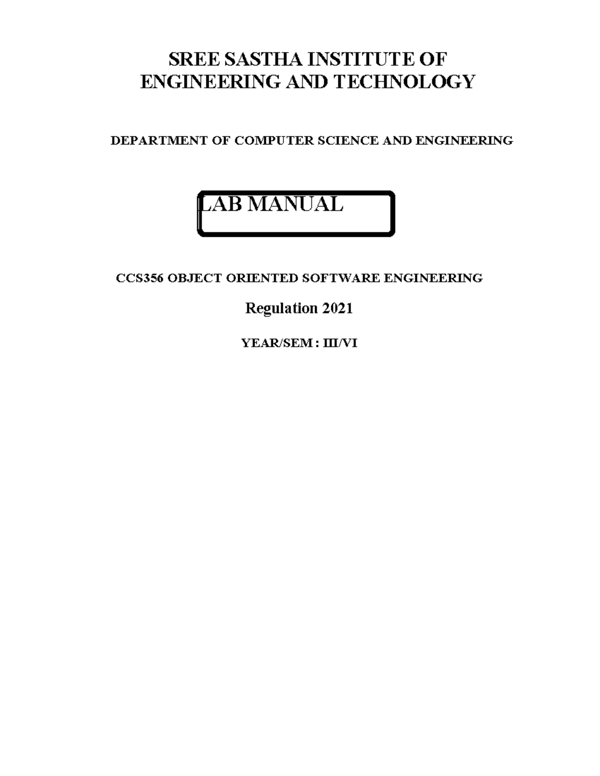CCS356 Lab Manual: Object Oriented Software Engineering Guide - Studocu