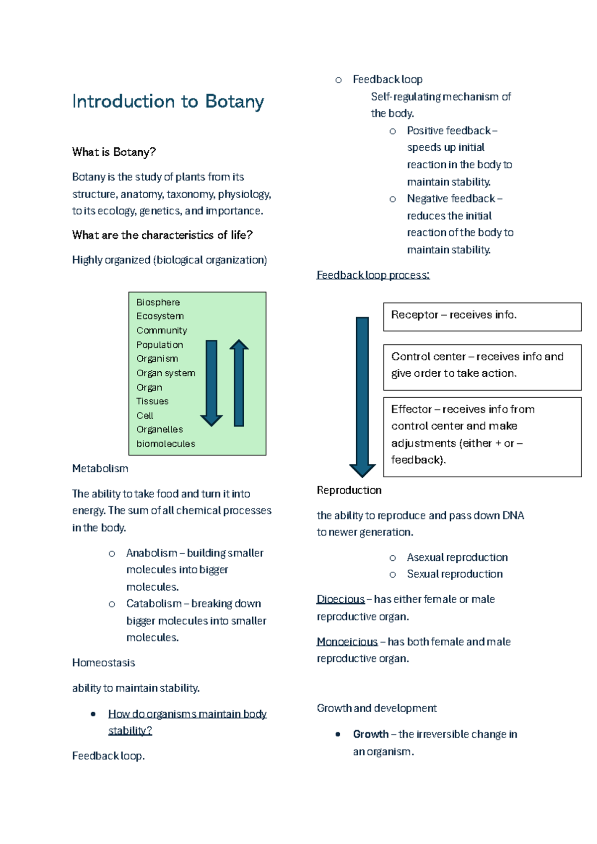 General Botany - Chapter Notes on Plant Characteristics and Processes ...