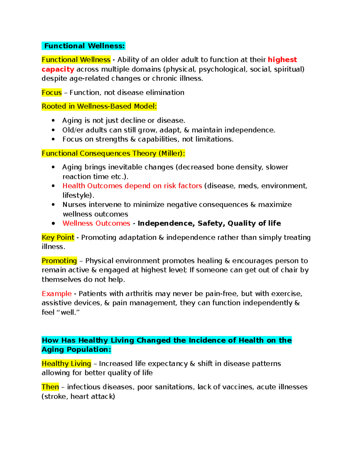 Geriatrics NUR 101: Exam 1 Review on Functional Wellness and Aging ...