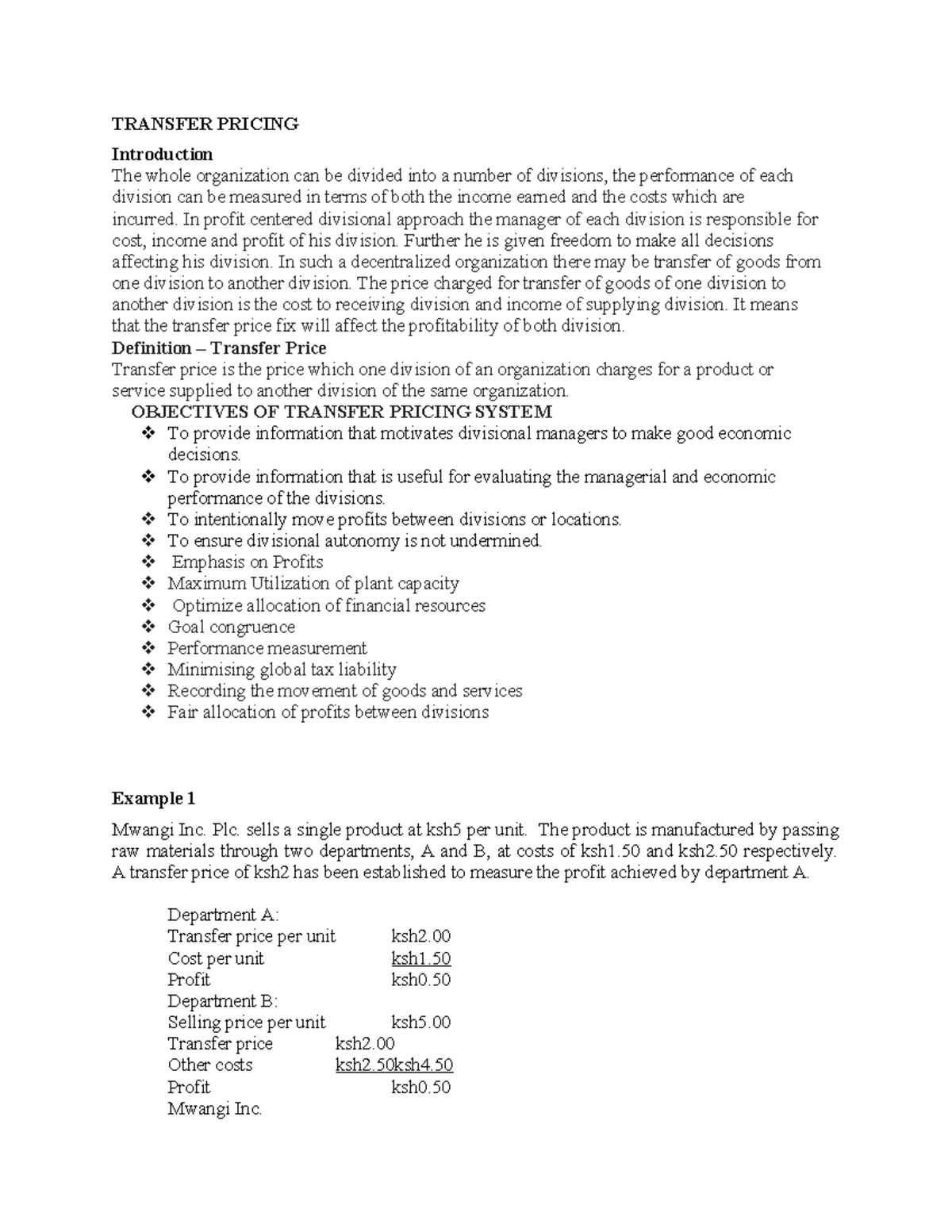 Transfer Pricing Notes - Key Concepts and Methods Explained - Studocu