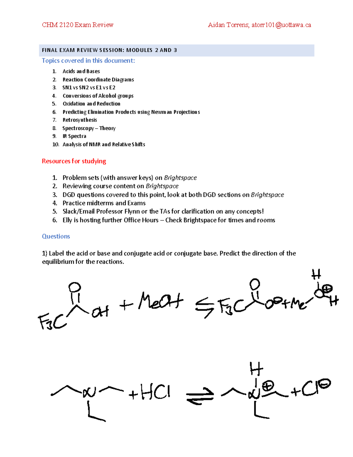 Final Exam Review 2023: Chemistry Modules 2 & 3 Key Topics & Qs - Studocu