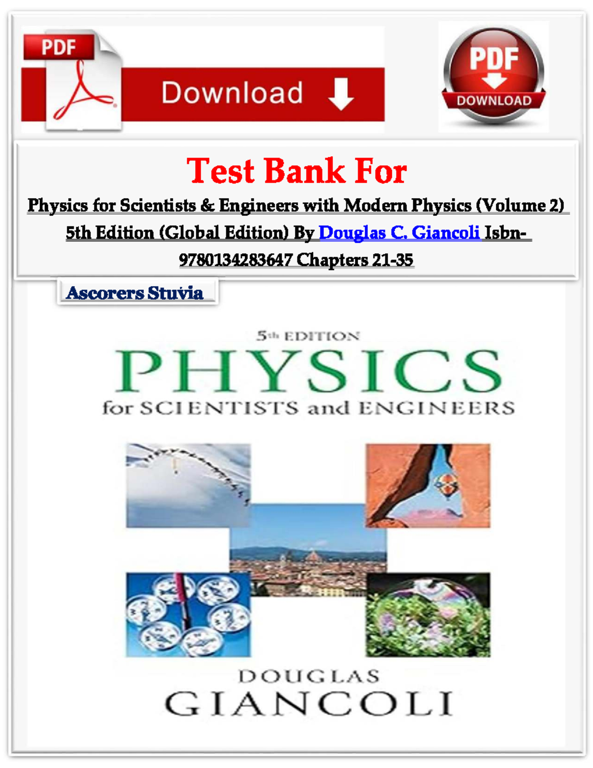 Test Bank For Physics for Scientists & Engineers with Modern Physics ...