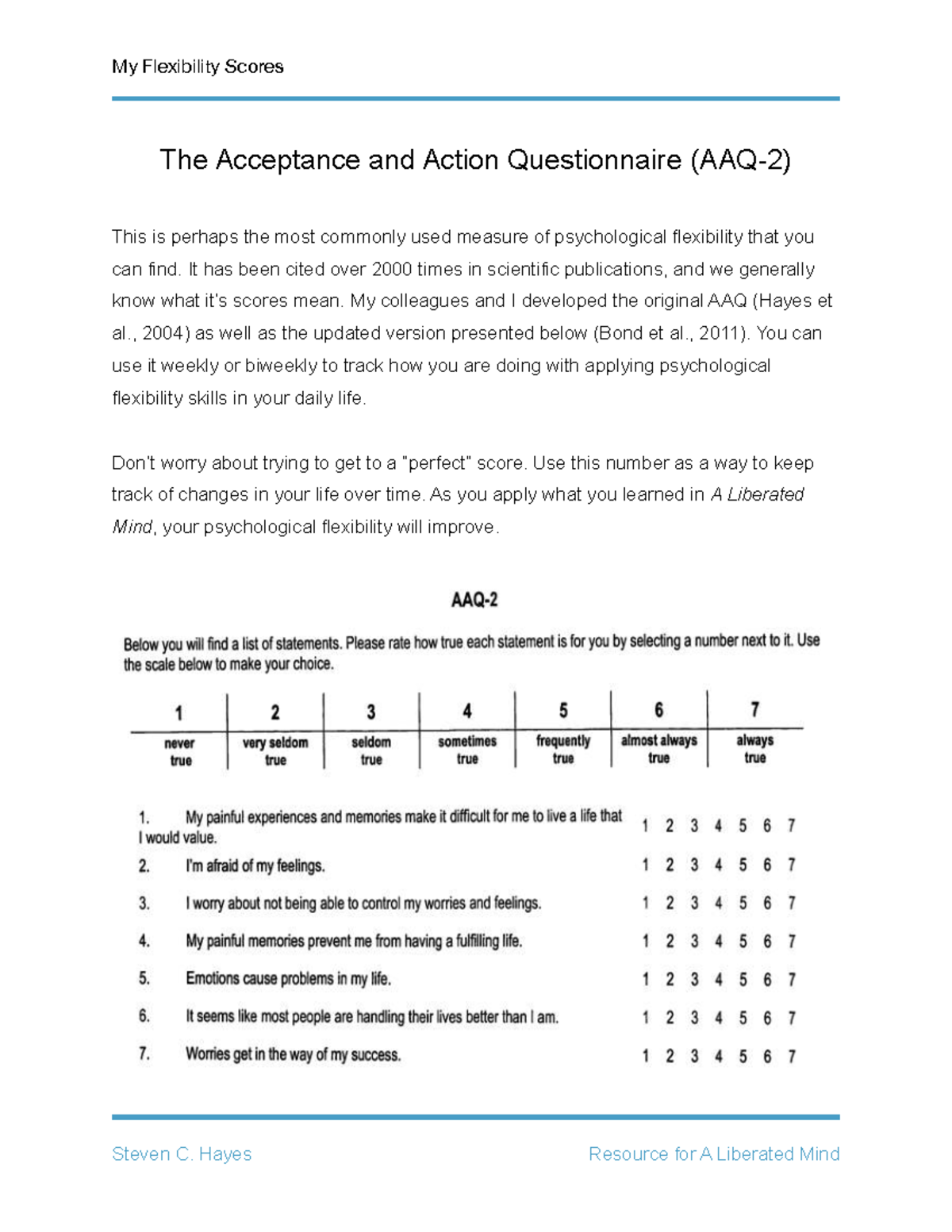 AAQ Flexibility Scores: Tracking Psychological Growth - Studocu