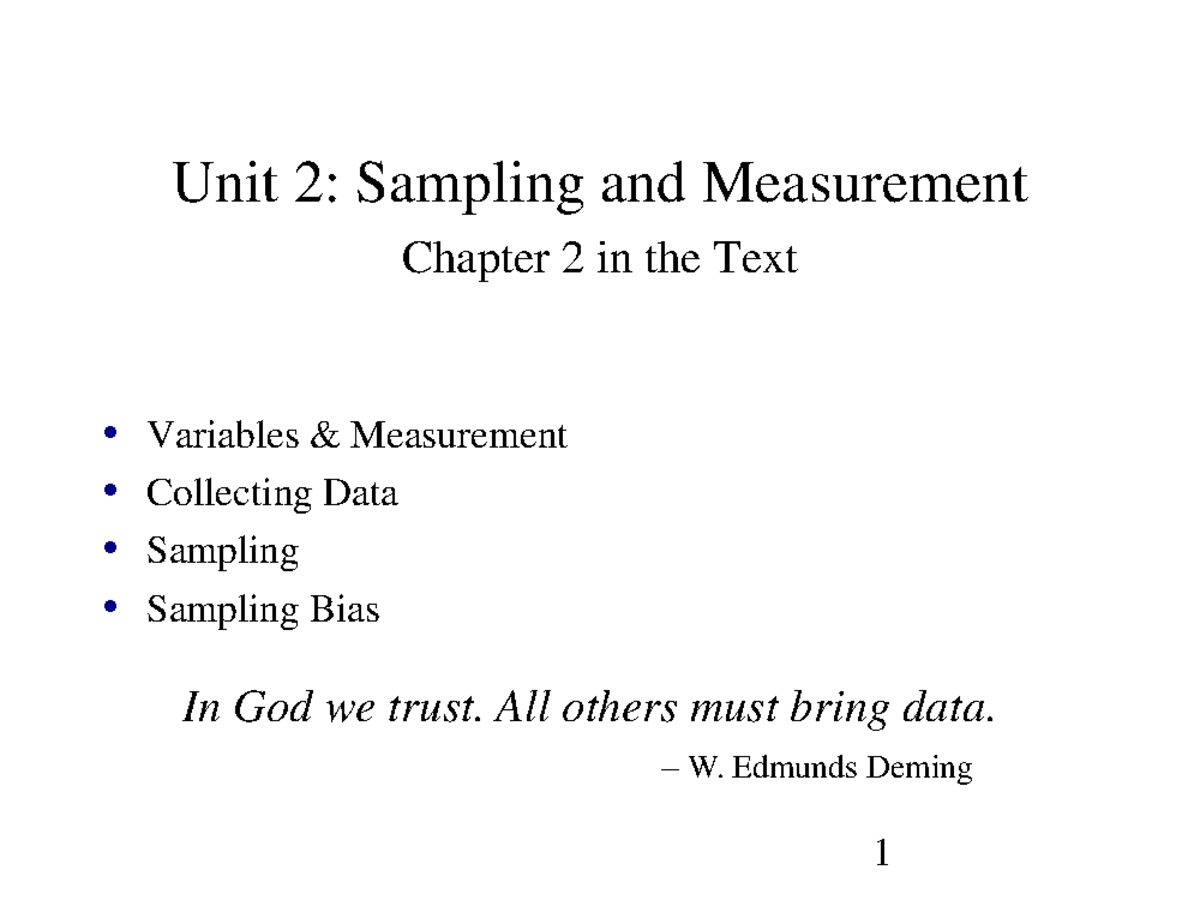 Lecture Notes - Statistical Sampling & Measurement (Unit 2) - Studocu