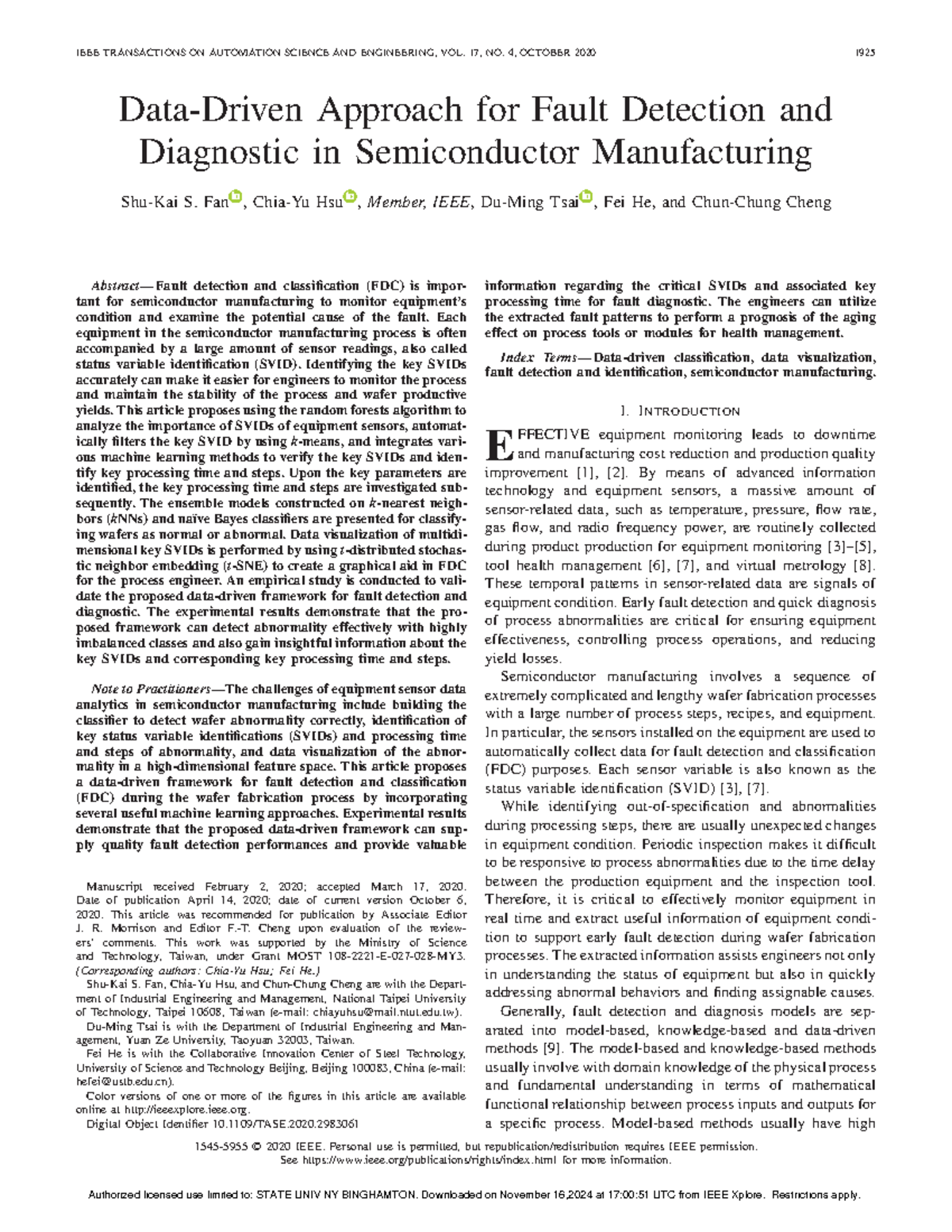 Data-Driven Fault Detection & Diagnosis in Semiconductor Manufacturing ...