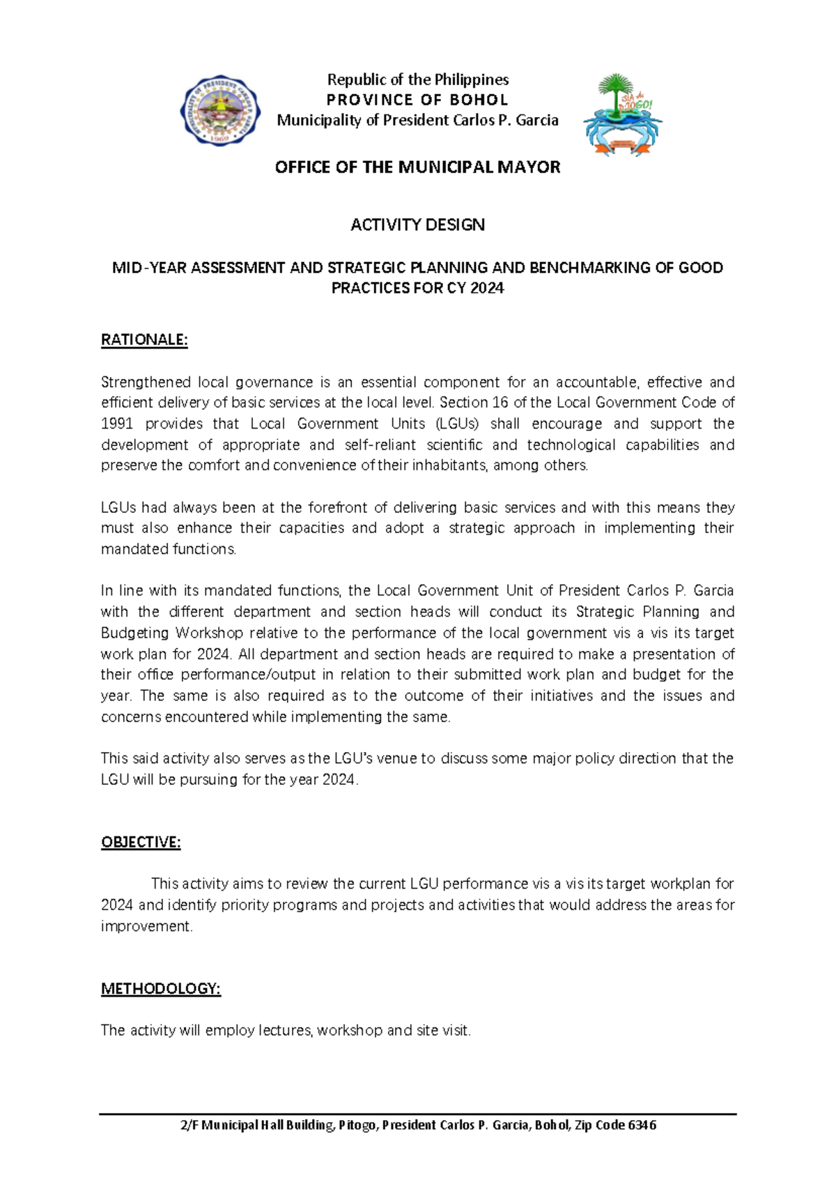 LGU Strategic Planning and Benchmarking Activities for CY 2024 - Studocu
