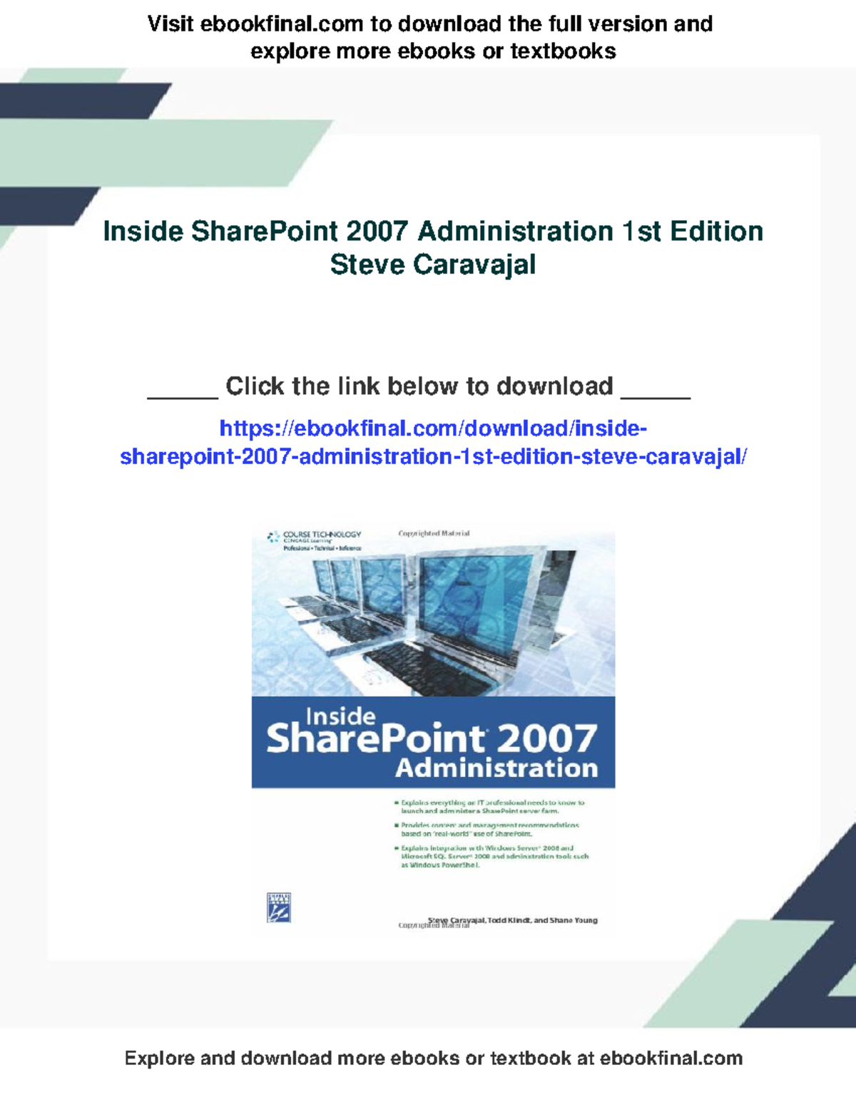 Inside SharePoint 2007 Admin: 1st Edition by Steve Caravajal - Studocu