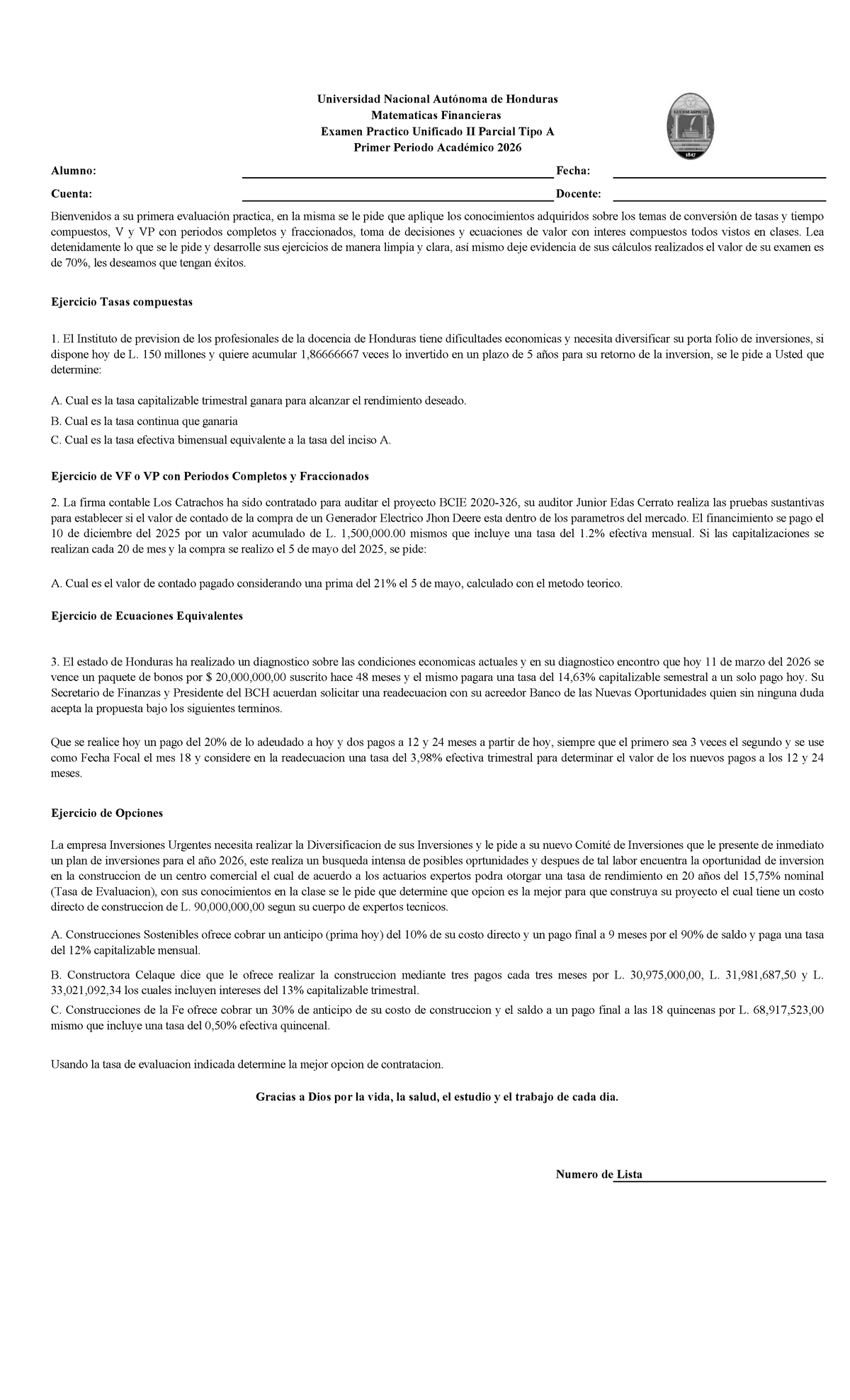Matemáticas Financieras - Examen II Parcial Tipo A - 2026 - Studocu