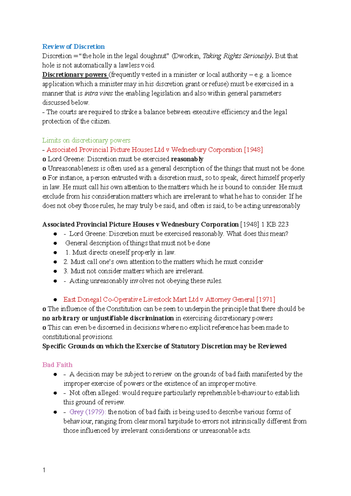 Sem 4 Review of Discretion - Dr Damien Clancy Notes Summary - Studocu