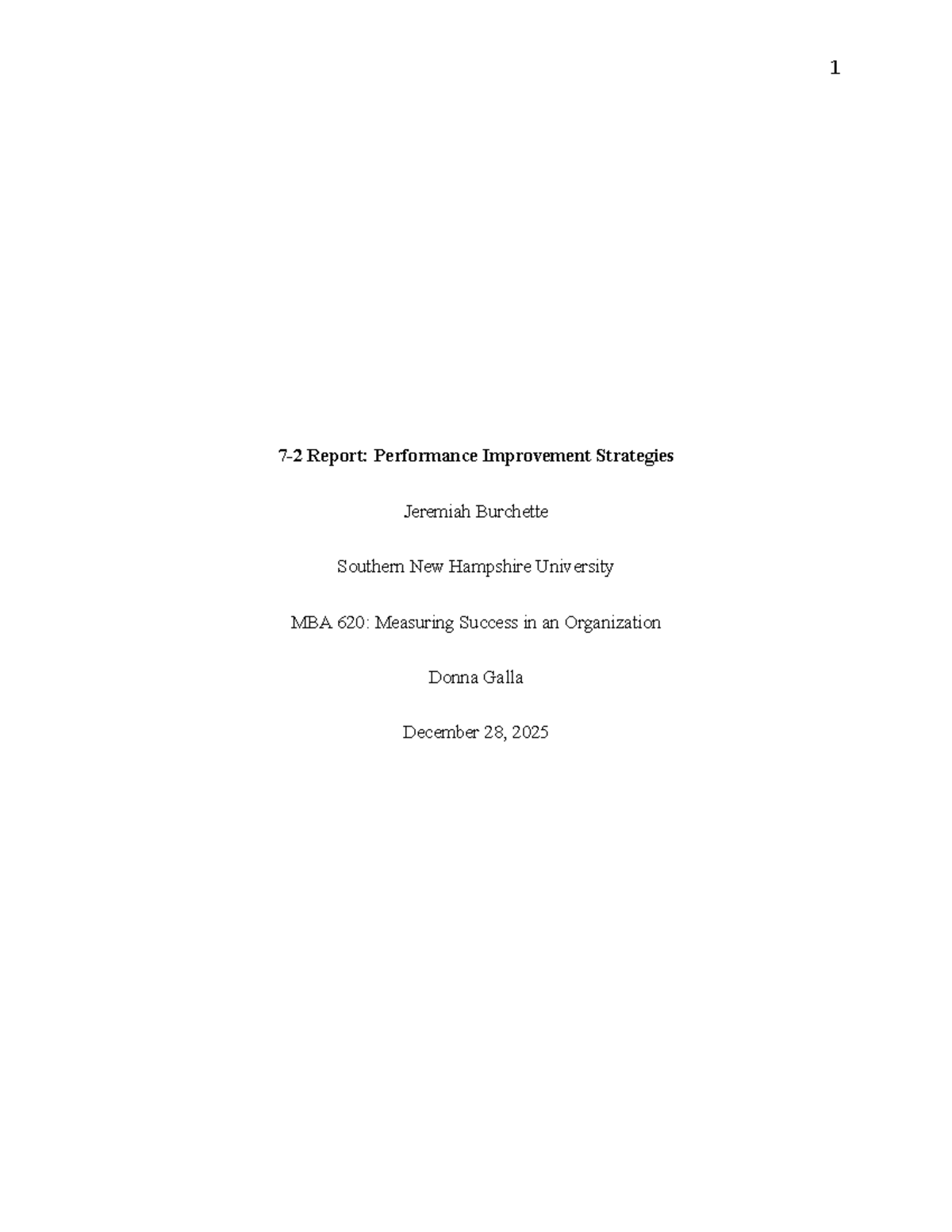 MBA 620: Performance Improvement Strategies for Sustainability - Studocu