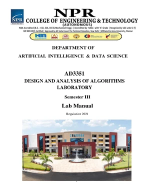AD3351 Design and Analysis of Algorithms Lab Final Manual - Studocu