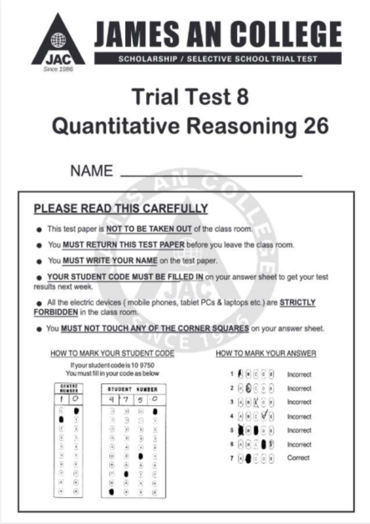 JAC Trial Test 8: Quantitative Reasoning Practice - Studocu