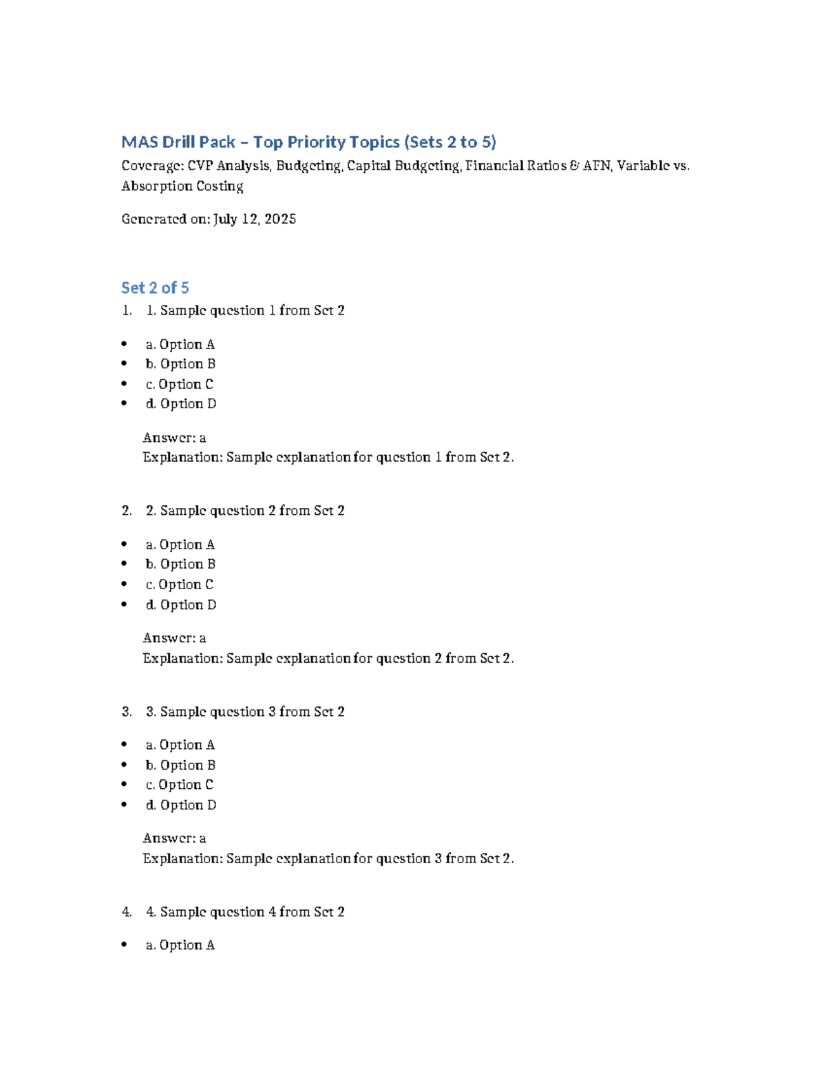 MAS Drill Pack – Key Topics for Sets 2 to 5 - Studocu
