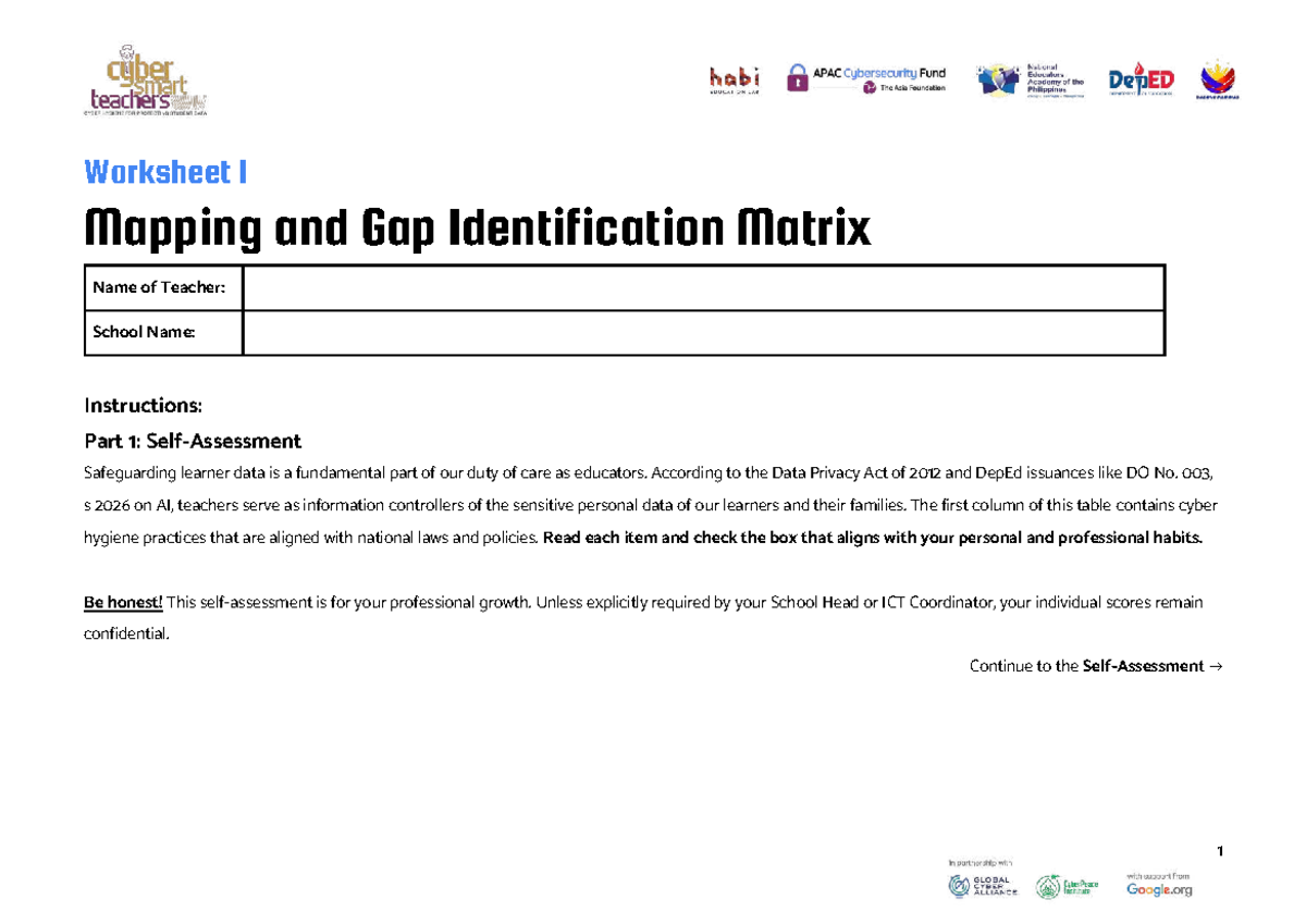 Worksheet 1: Cyber Hygiene Practices & Gap Identification Matrix - Studocu
