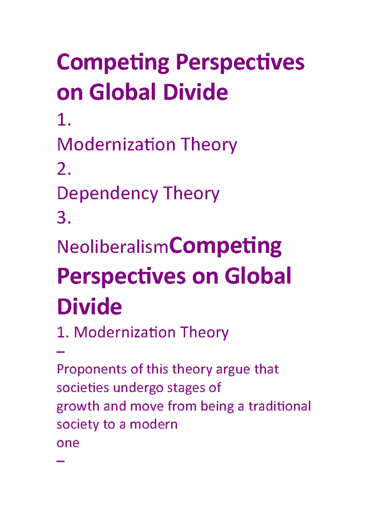Competing Perspectives on Global Divide: Modernization vs. Dependency ...
