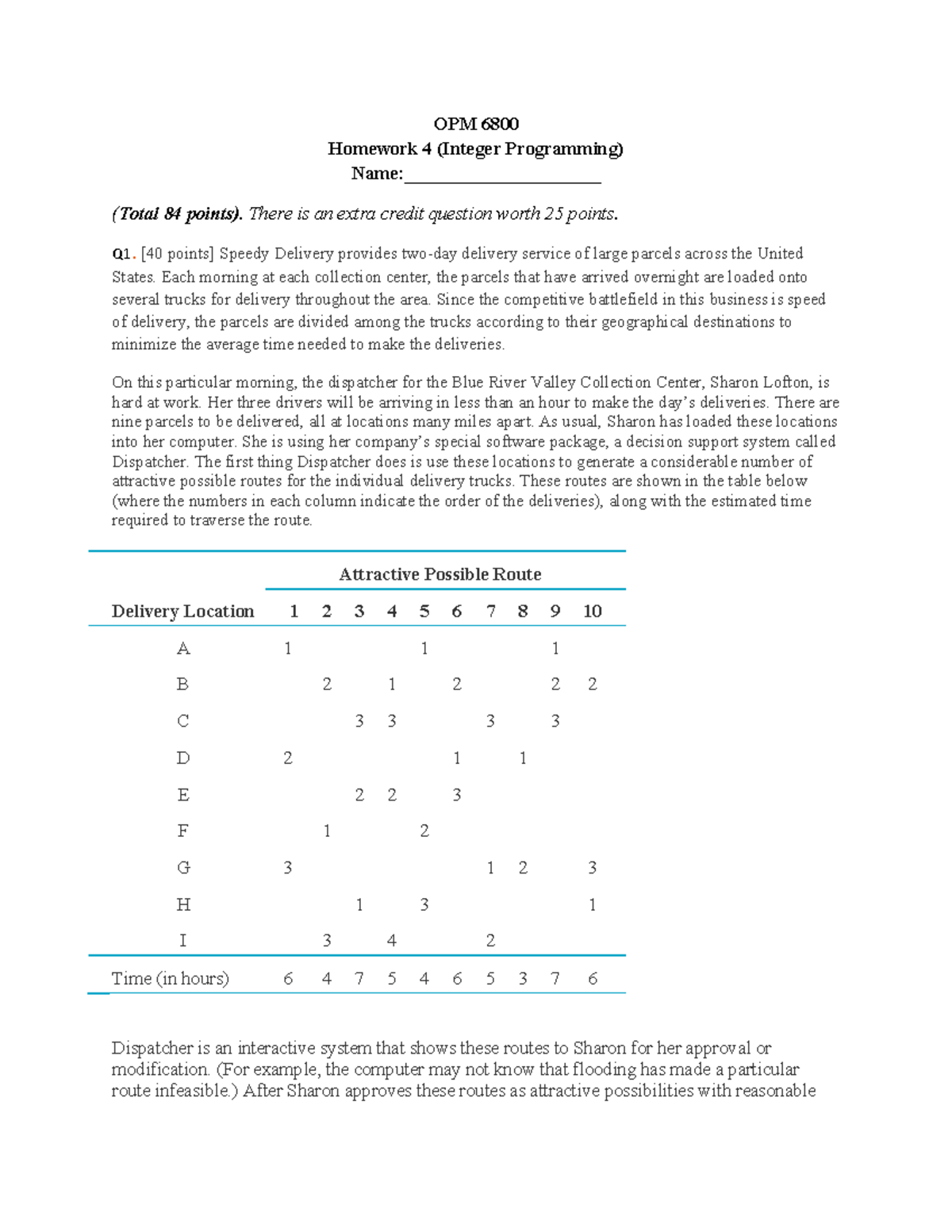 Homework 4 - Integer Programming - OPM 6800 Homework 4 (Integer ...