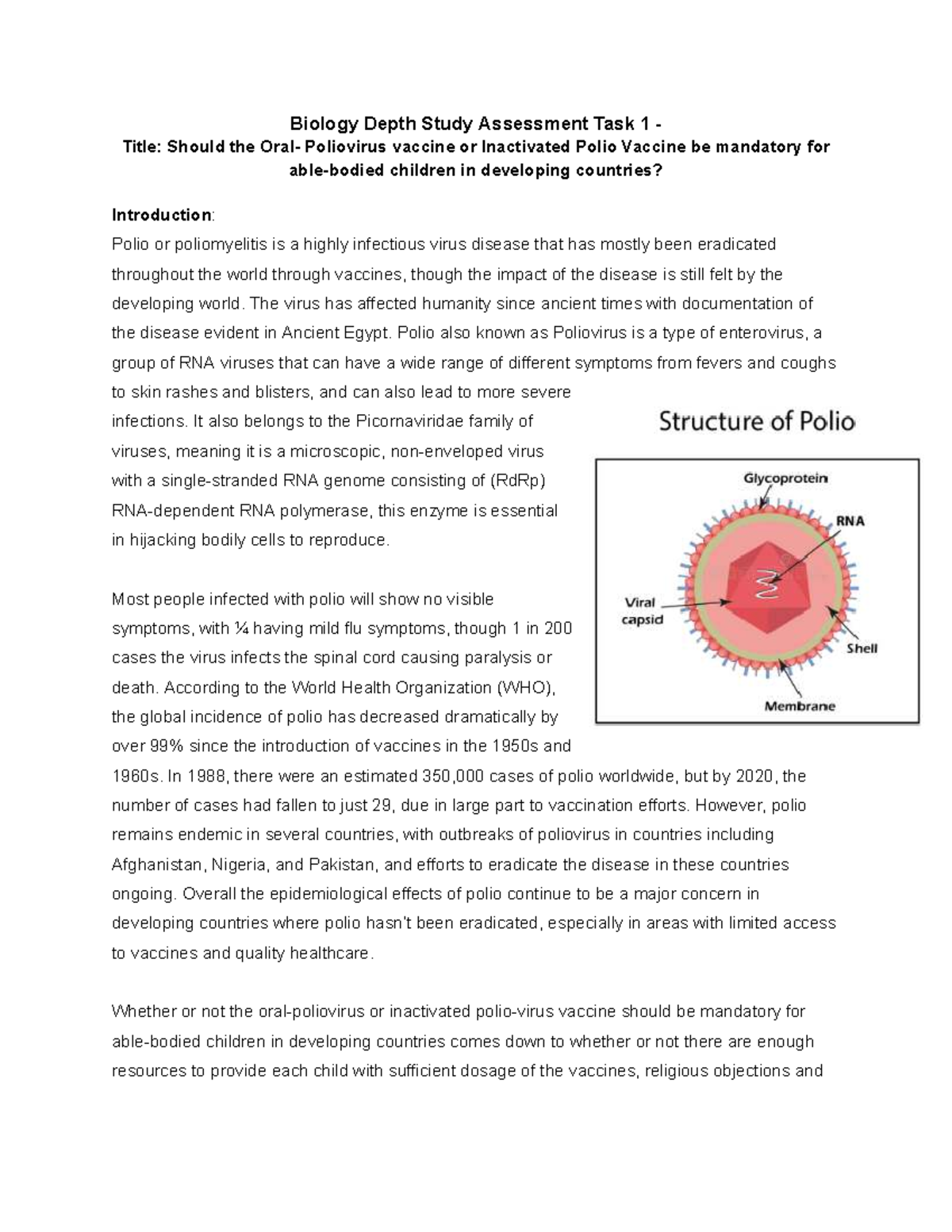 Biology Depth Study: Mandatory Polio Vaccination in Developing ...