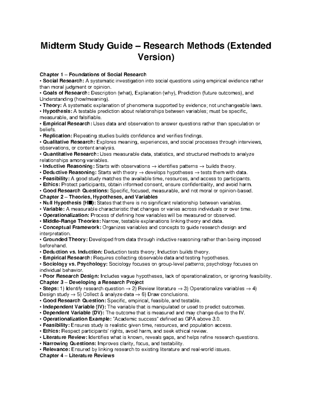 Midterm Study Guide: Research Methods (Chapters 1-4) - Studocu