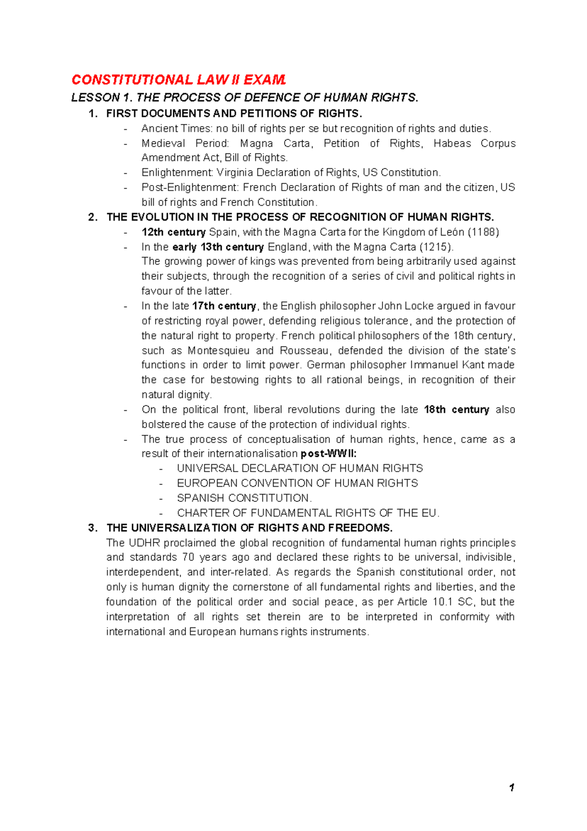 Constitucional Law II Final Exam Study Guide: Human Rights & Freedoms ...