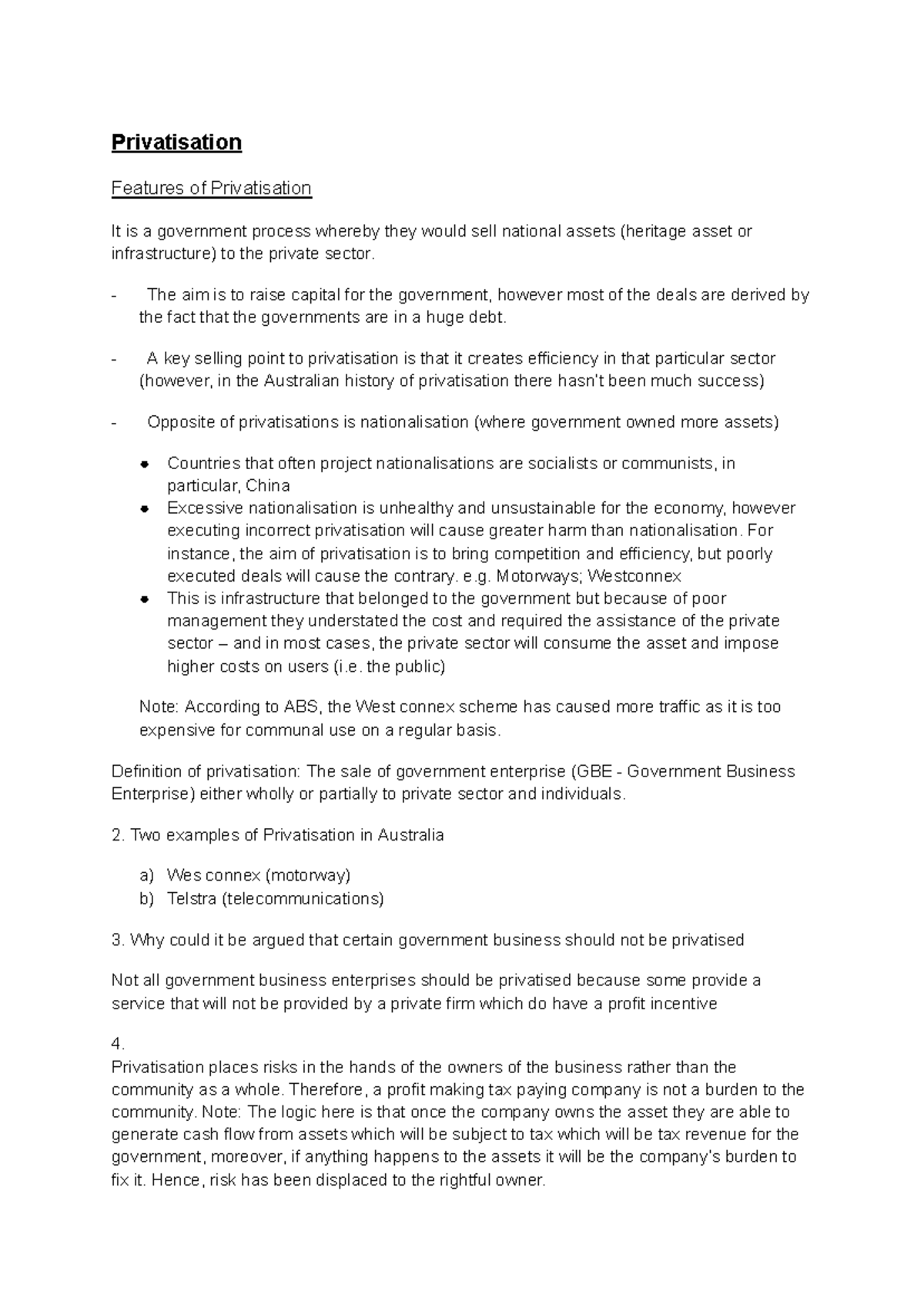Privatisation: Key Features and Economic Implications (ECO101) - Studocu