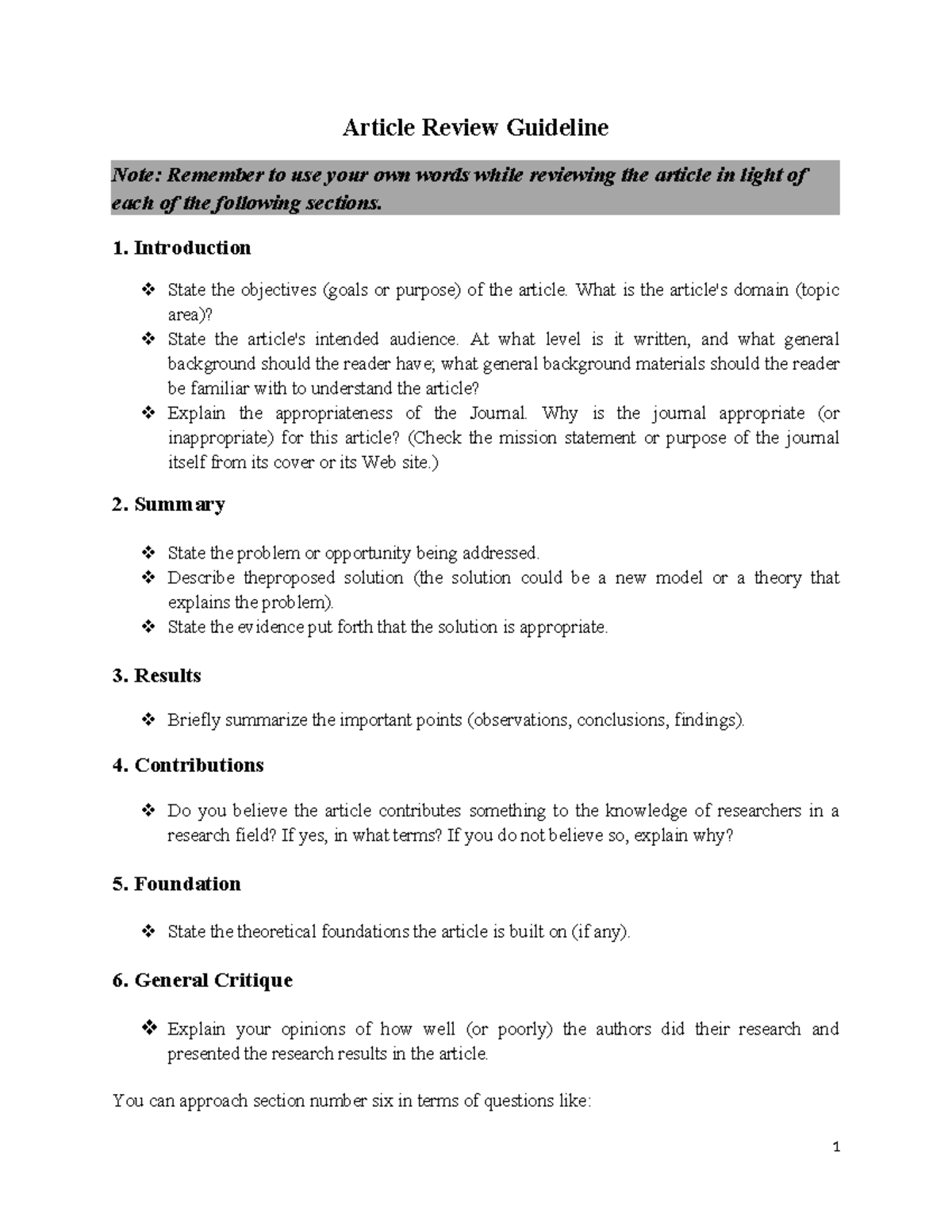 Article Review format (2) - Article Review Guideline Note: Remember to ...