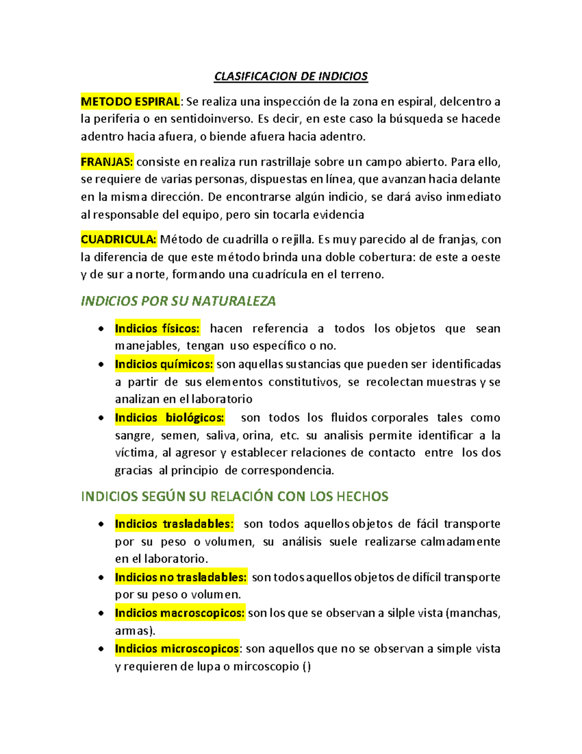 Clasificación de Indicios: Métodos y Tipos de Evidencia Forense - Studocu