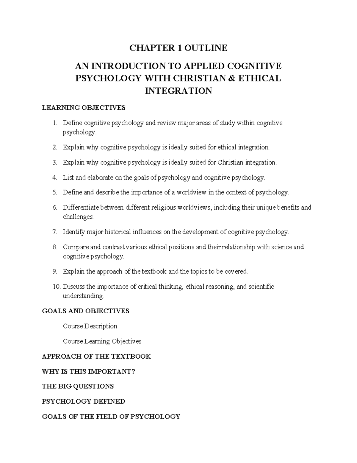 CHAPTER 1 OUTLINE: INTRO TO APPLIED COGNITIVE PSYCHOLOGY - Studocu