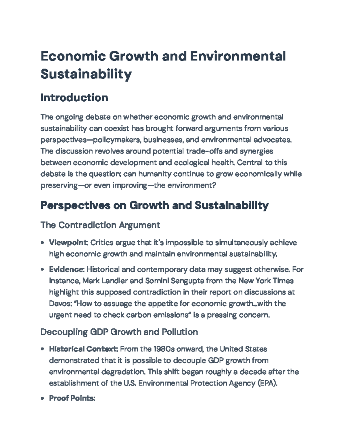 Economic Growth and Environmental Sustainability Debate (Course Code ...