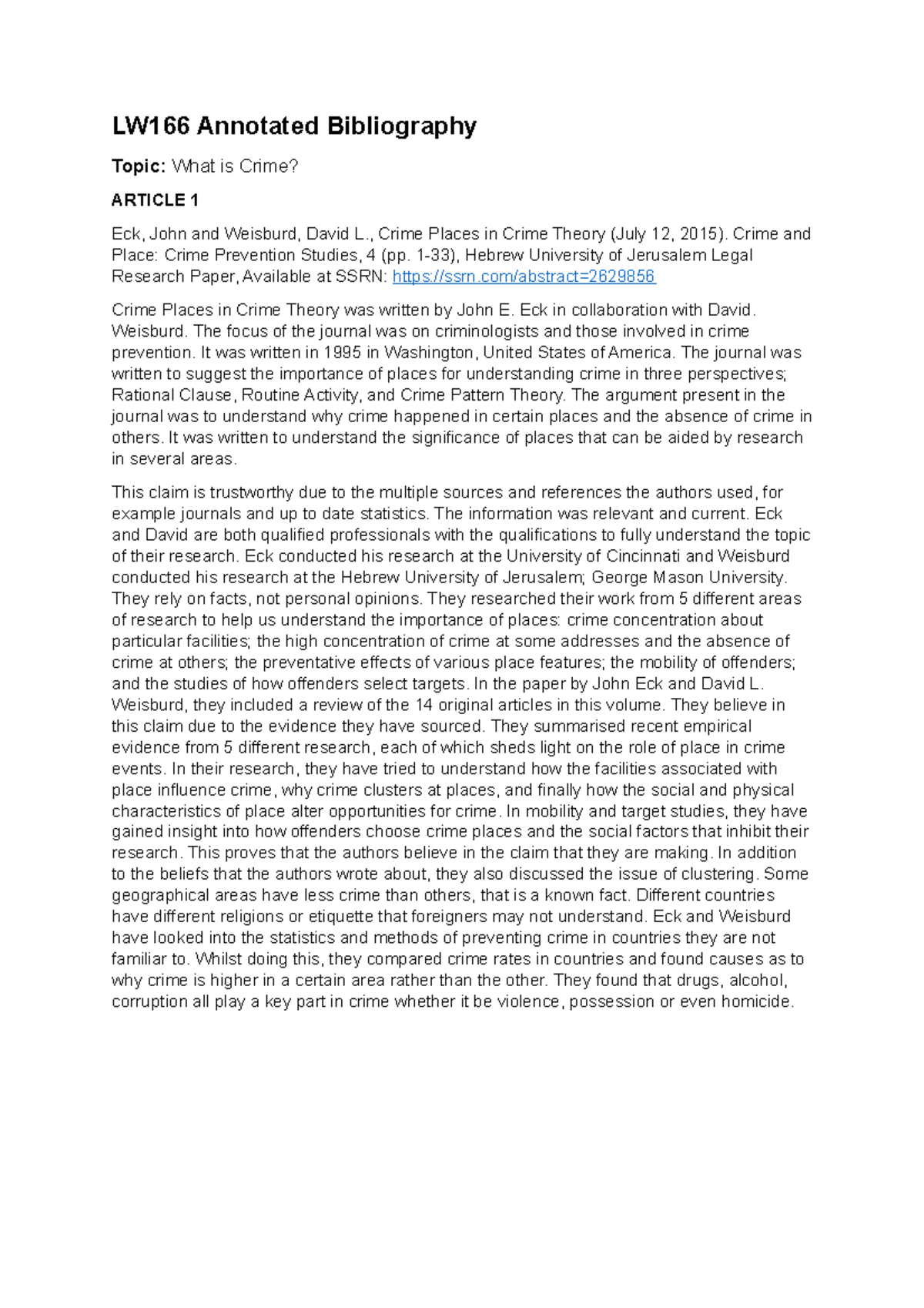 LW166 Annotated Bibliography: Understanding Crime and Its Theories ...