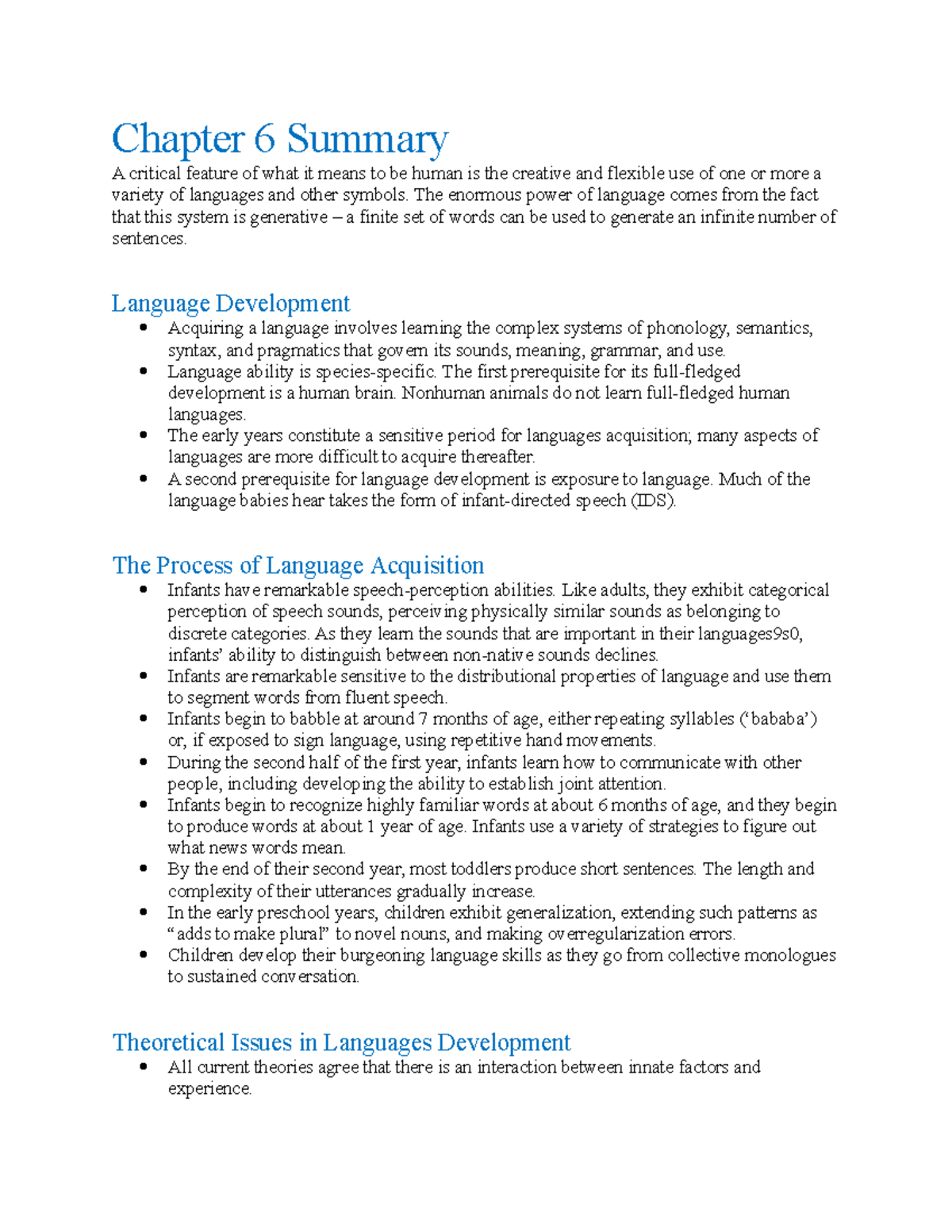 Chapter 6 Summary: Language Development in Children - Studocu